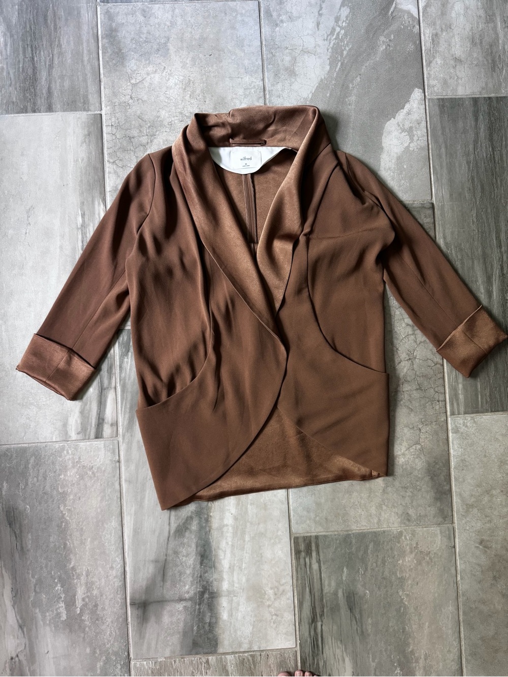 WILFRED ARITZIA Blazer 00 Crepe Shawl Open Front Cuff 3/4 Sleeve Jacket
